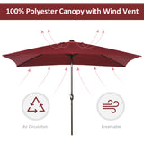 Parasol patio 6,5x10pi rectangle alimenté énergie solaire inclinaison aluminium marché extérieur parasol LEDs manivelle (rouge vin)
