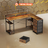Gaming Desk with Power Outlets LED Lights Computer Desk with Drawers Monitor Stand 61
