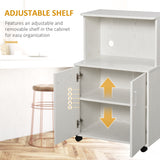 Microwave Cart on Wheels Utility Trolley Storage Sideboard Bookcase with 2-door Cabinet
