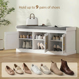 Banc de Rangement pour Chaussures avec Portes en Rotin Tressé, Tablettes Ajustables