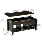 Table basse relevable, table basse moderne avec étagères de rangement et compartiment caché pour salon, 104 cm L