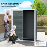 Outdoor 4.4' x 2.3' Plastic Storage Shed with Lockable Doors and Foldable Shelves, Wood-Effect Garden Shed