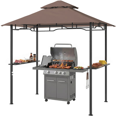 8' x 5' BBQ Grill Gazebo Tent with Double Tiered Canopy for Outdoor Sun Shade