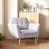 Fauteuil rembourré, chaise d'appoint moderne avec motif capitonné, pieds en bois caoutchouc pour salon