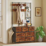 4-In-1 Coat Rack with 7 Drawer Fabric Dresser, Hall Tree with 14 Hooks for Hallway