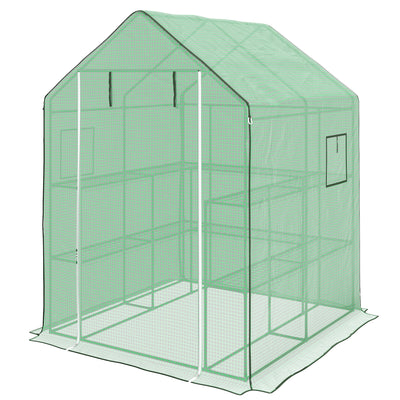 Portable Greenhouse, Walk-In Small Outdoor Green House with 2 Tier U-Shaped Flower Rack Shelves, 4.6' x 4.7'