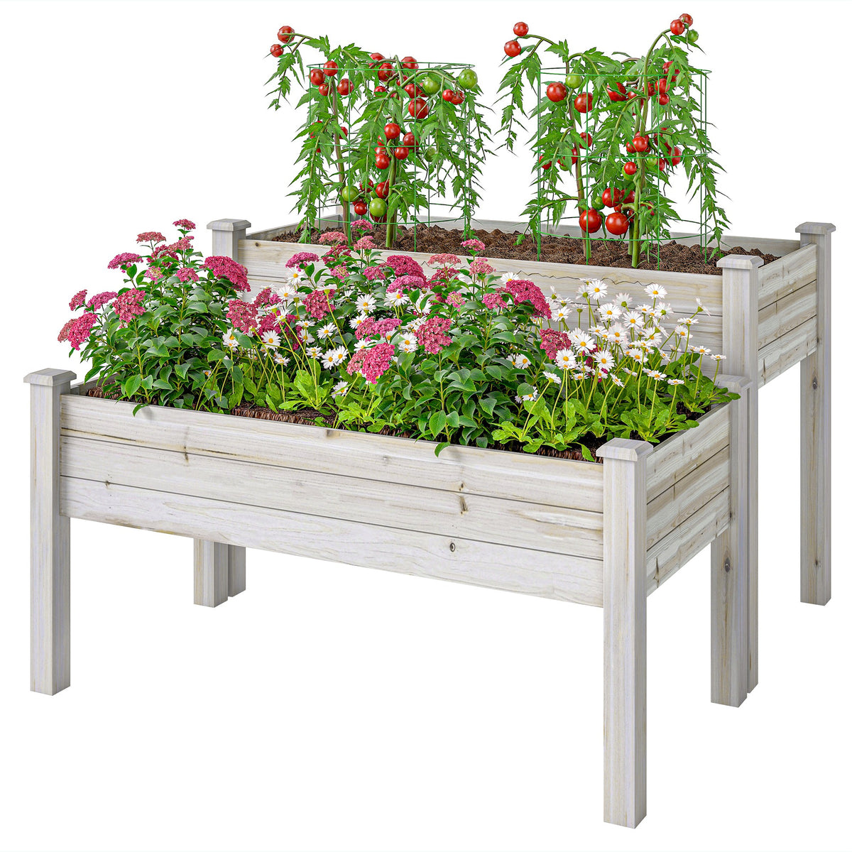 2 Tiers Wood Plant Raised Bed Flower Vegetable Herb Grow Box Stand Garden Step Planter Stand Free Combination