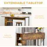 Table hauteur comptoir avec abattant, table de bar extensible avec étagère de rangement réglable
