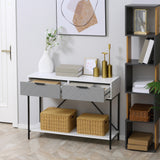 Console moderne avec 2 tiroirs, table d'entrée à 2 niveaux avec étagère de rangement