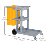 Janitorial Cart with 3 Shelves, Cleaning Cart on Wheels with Rubbish Bag and Mop Holders for Hotel