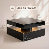 LED Coffee Table with Storage, 2-Tier Modern Center Table with Open Shelf and Remote for Living Room