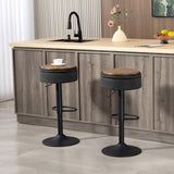 Set of 2 Barstools with Storage, Swivel Bar Stools with PU Leather Upholstered, Footrest, Steel Base