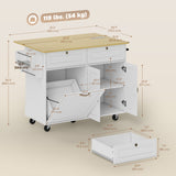 Kitchen Island Cart with Charging Station and Drop Leaf, Kitchen Island Table on Wheels with Trash Can Cabinet