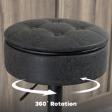 Set of 2 Barstools with Storage, Swivel Bar Stools with PU Leather Upholstered, Footrest, Steel Base