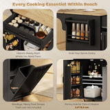 Kitchen Island Cart, Portable Kitchen Island Table with Charging Station, Rubber Wood Drop Leaf, Trash Storage