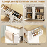 Kitchen Island with Storage, Rolling Kitchen Cart with Charging Station, Spice Rack, Drawers