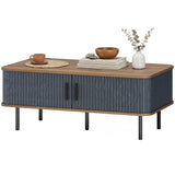 Coffee Table with Storage, Nordic Side Table with Fluted Tambour Sliding Doors and Steel Legs for Living Room