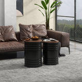 Round Side Table Set of 2, Nesting Coffee Tables w/ Wooden Lid
