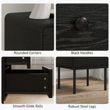 Modern Bedside Tables Set of 2, 2 Pieces Nightstands with 2 Storage Drawers and Steel Legs for Bedroom