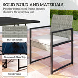 Ensemble de salle à manger patio rotin 11 pièces, mobilier extérieur avec 6 fauteuils et 4 tabourets