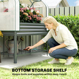 Galvanised Raised Garden Bed with Greenhouse Cover, Metal Elevated Planter Box with Bed Liner, Bottom Shelf