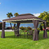 10 x 13ft Aluminum Frame Gazebo Canopy Double Tier Garden Shelter with Netting and Curtains