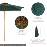 8FT Wood Market Umbrella Patio Umbrella Round Garden Parasol Canopy with Bamboo Ribs and Top Vent