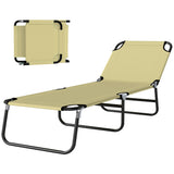Outdoor Folding Lounge Chair, Steel Tanning Chair with Reclining Back, Breathable Mesh for Beach