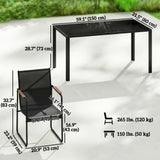 7 Pieces Outdoor Dining Set for 6, Glass Patio Table and Chairs with Decorative Armrests, All Weather Mesh