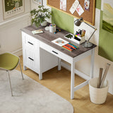 Computer Desk with 3 Drawers, Farmhouse Home Office Desk with File Drawer and Wood Grain Top for Small Spaces