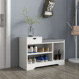 Upholstered Shoe Storage Bench, Hallway Shoe Storage with Seat, Drawer, 3 Open Shelves for Entryway