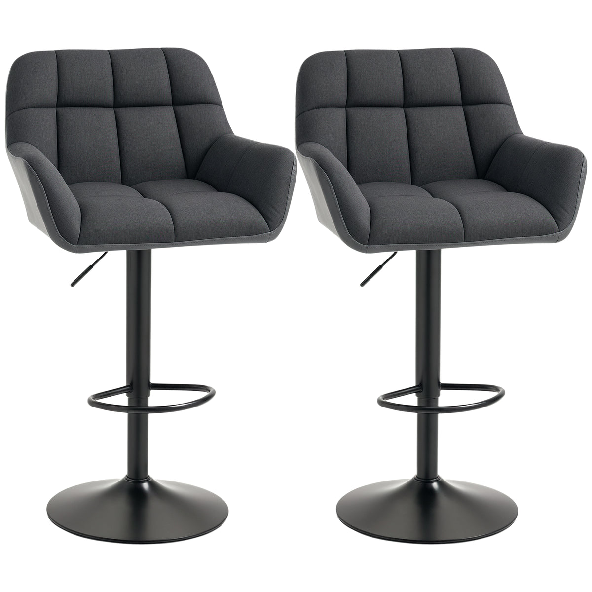 Swivel Barstools Set of 2 Adjustable Bar Stools with Footrest Armrests and PU Leather Back for Dining Room Black