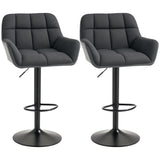 Swivel Barstools Set of 2 Adjustable Bar Stools with Footrest Armrests and PU Leather Back for Dining Room Black