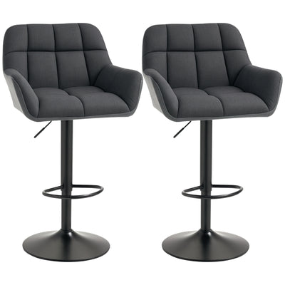 Swivel Barstools Set of 2 Adjustable Bar Stools with Footrest Armrests and PU Leather Back for Dining Room Black