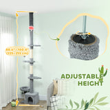 Floor to Ceiling Cat Tree, 4 Tiers Tall Kitty Climbing Tower with Scratching Post, Adjustable Height 87-100