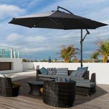 9.7ft Offset Patio UmbrellaCantilever Parasol with Crank Handle, 8 Ribs and Cross Base for Outdoor