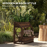 Wooden Wagon Planter Box, 2-Tier Raised Garden Bed