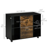 Lateral Filing Cabinet with Wheels and Lockable Drawer, Mobile Printer Stand with Open Shelves for Letter and A4 Size Documents for Home Office