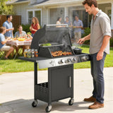 3 Burner Propane Gas Grill with Side Burner, 36, 000 BTU BBQ Grill with Cast Iron Grates, Wheels