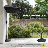 Half Outdoor Patio Umbrella with Solar LED Lights Half Umbrella with Crank