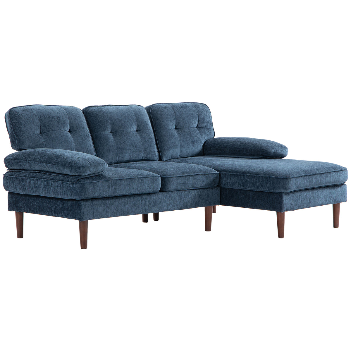 Modern Corner Couch with Right Chaise Lounge, Tufted 3-Seater Sofa with Wooden Legs for Living Room