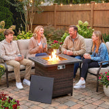 Propane Fire Pit Table, 28 Inch 40, 000 BTU Square Rattan Fire Table with Lava Rock