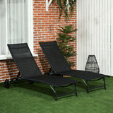2PCs Lounge Chairs with Wheels, 5-Level Adjustable Backrest for Garden