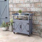 Établi de rempotage en bois extérieur avec armoire de rangement, roues en caoutchouc pour cour arrière