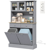 Kitchen Cabinet with Charging Station, 2 Tilt Out Cabinets, Microwave Stand