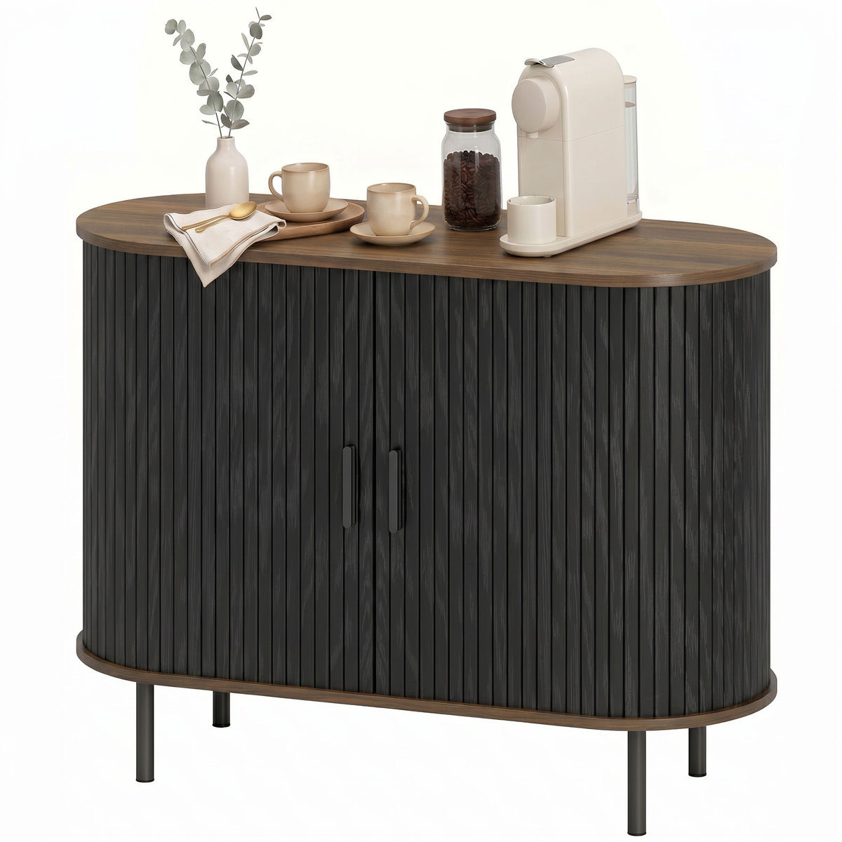 Sideboard Buffet Cabinet with Curved Tambour Doors and Storage
