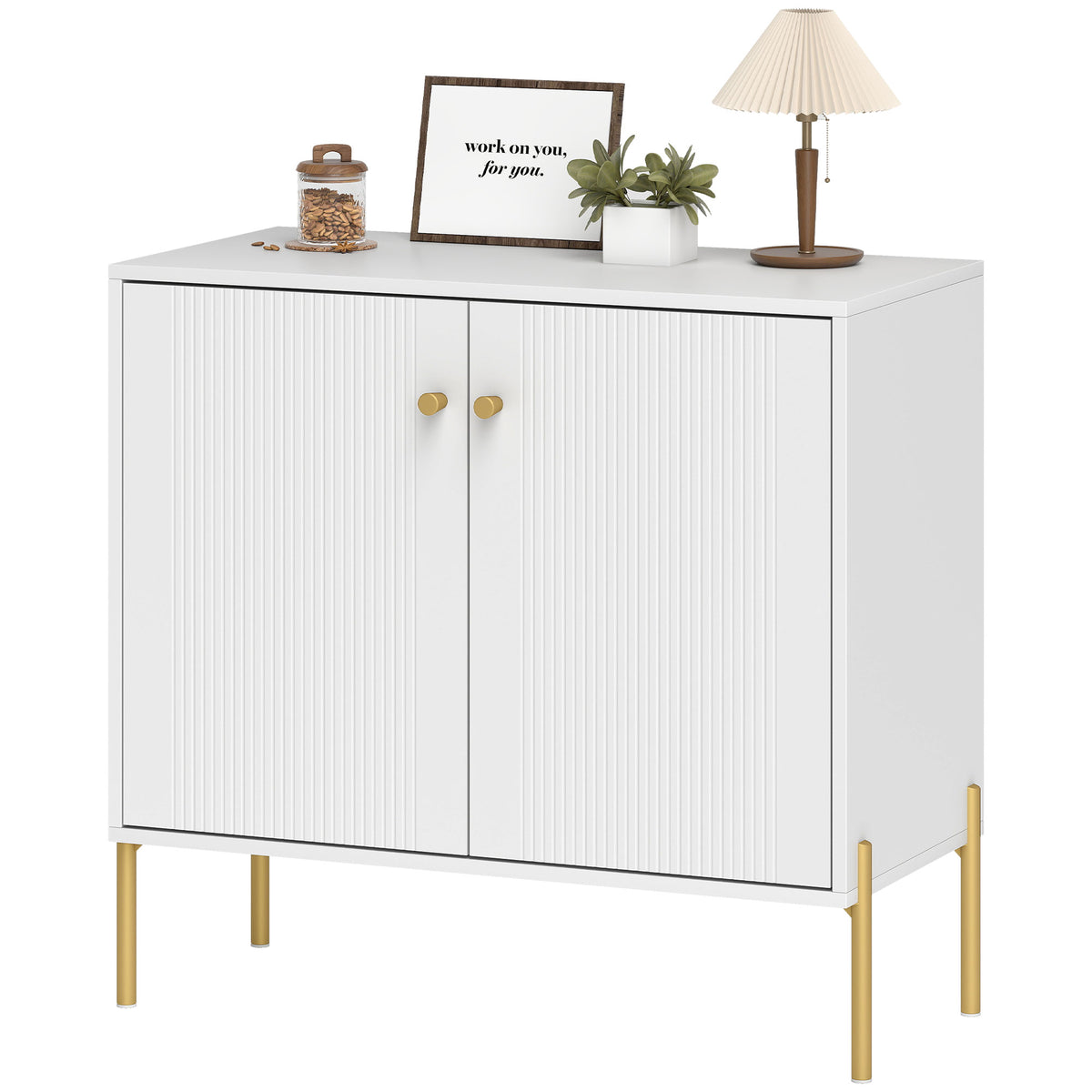 Sideboard, Modern Buffet Cabinet, Coffee Bar Cabinet with Fluted Doors and Adjustable Shelf