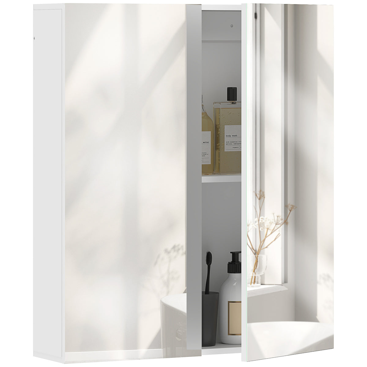 Armoire de toilette murale, 2 portes, étagère réglable et mécanisme de fermeture amortie