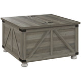 Farmhouse Coffee Table, Hidden Storage Compartment and Wooden Legs