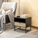 Modern Bedside Table with Drawer, Nightstand with Storage Shelf